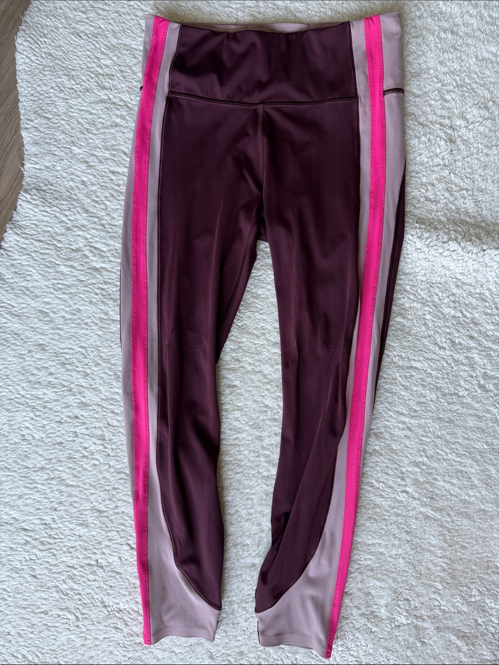 Athleta Maroon with Pink and Light Pink Side Stripes Crunch 7/8 Leggings - Picture 2 of 6